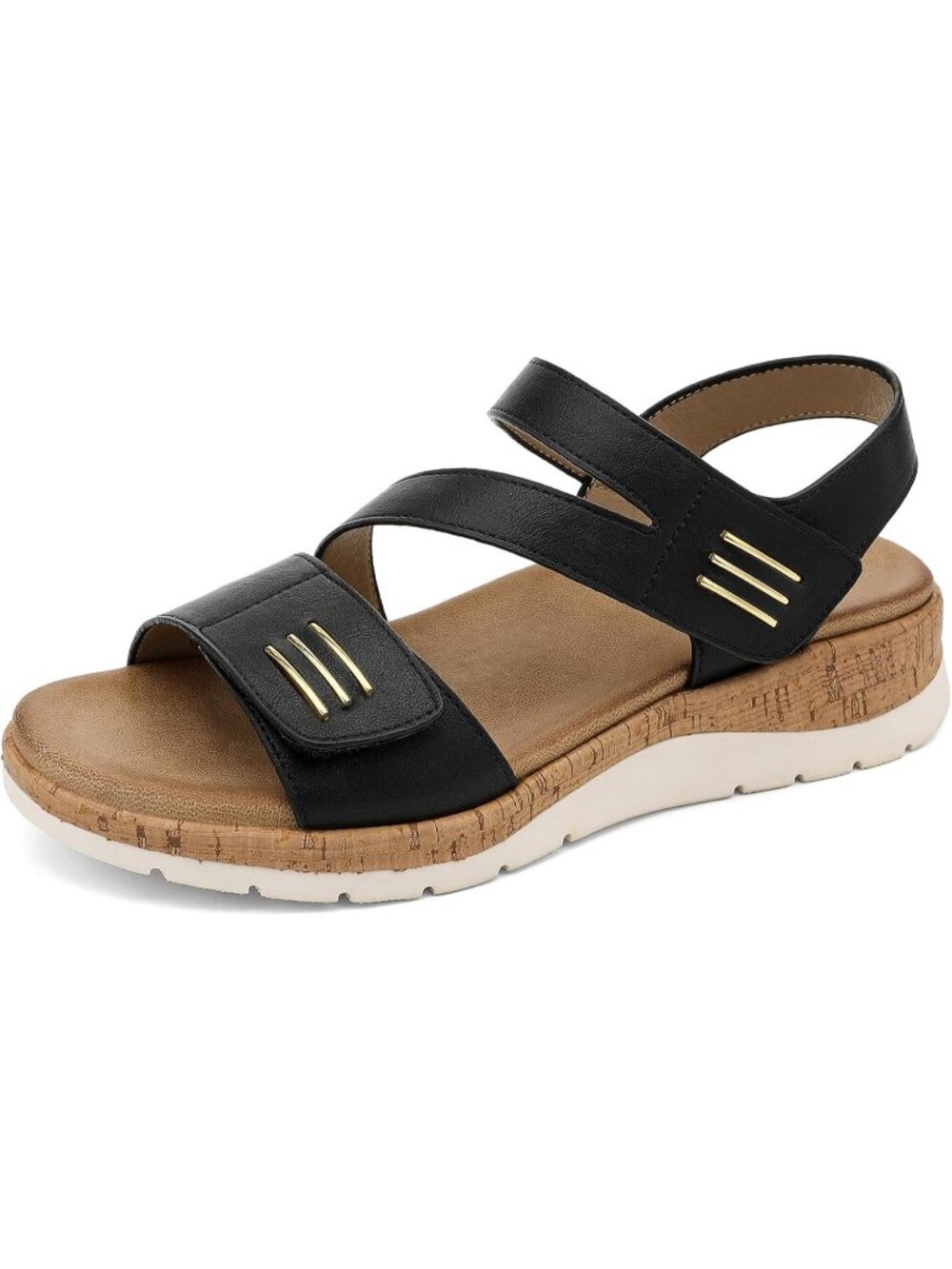 Women's Black Summer Open Toe Adjustable Ankle Straps Comfortable Sandals